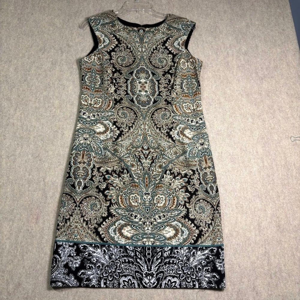 Studio One New York Dress Wmns 8 Black Paisley Poly Spandex Sheath Boho Classic